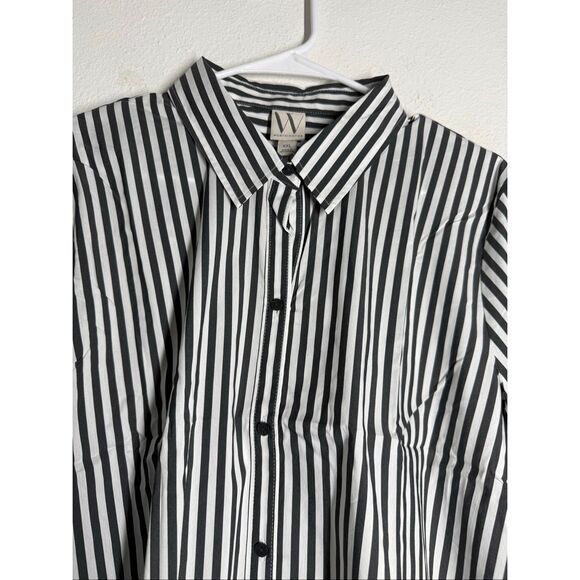 NWT Worthington Womens Top Sz XXL White Black Striped Long Sleeve Button Up - Picture 2 of 10